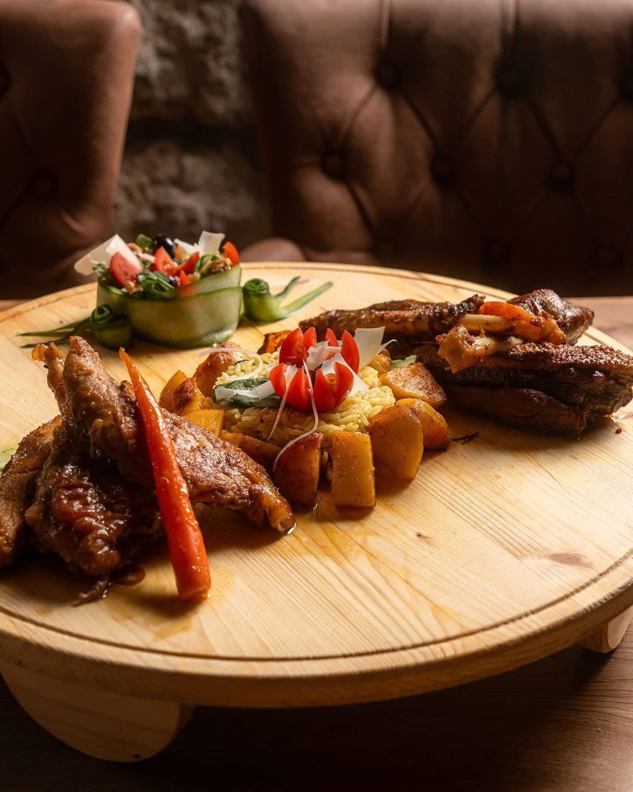 Traditional menu with grilled duck meat